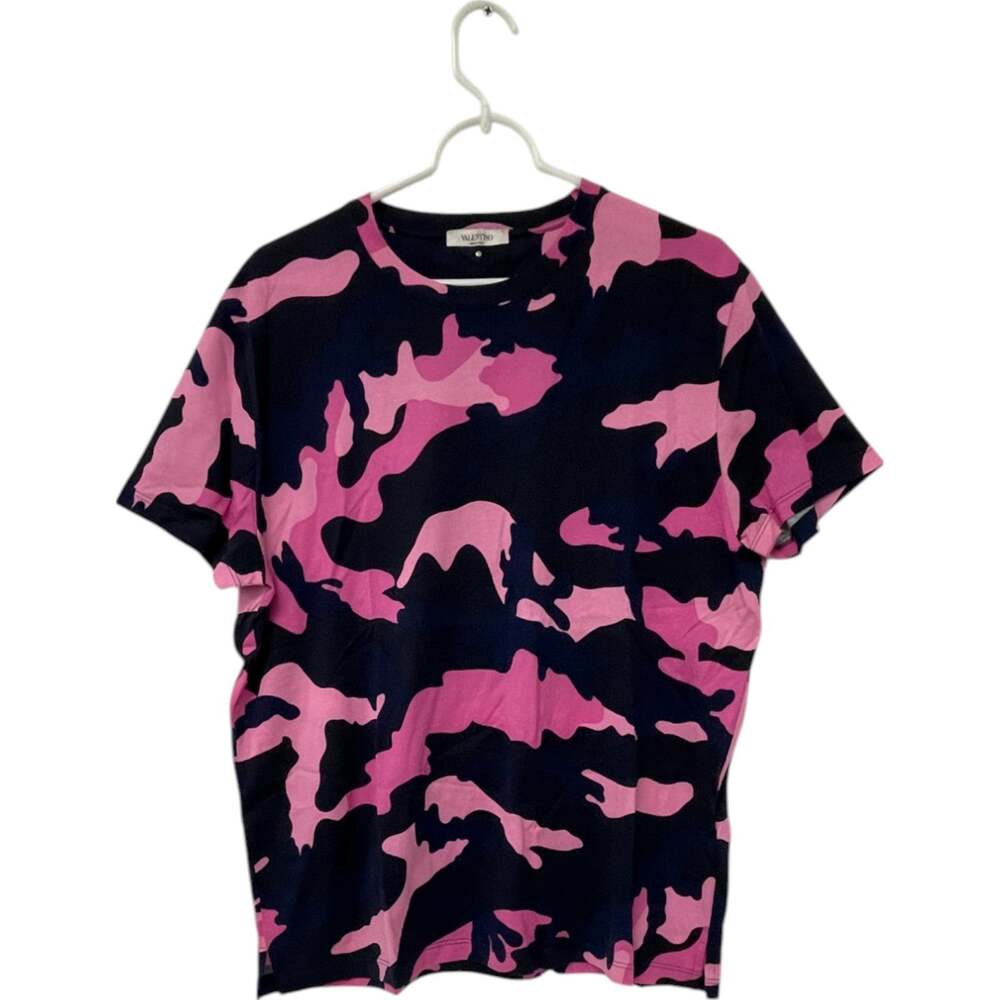 Valentino T-Shirt Mens Size Medium Pink Navy Camouflage Crew Neck Short Sleeve